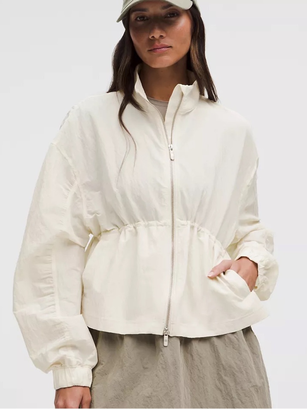 Crinkle Nylon Cinchable Jacket XS Ivory